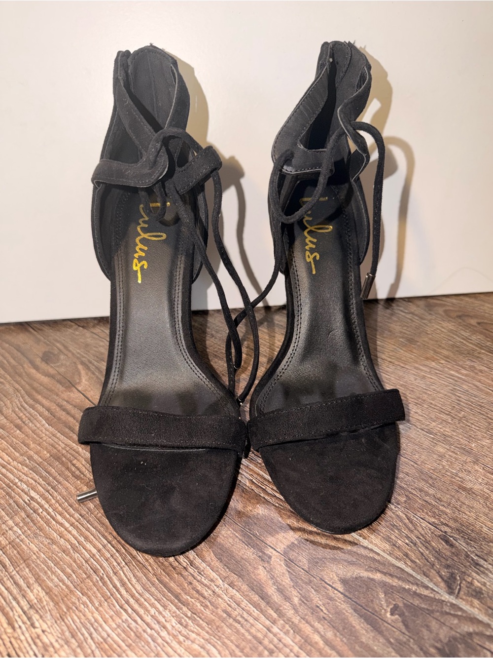 Lulus Black Suede Lace-Up Ankle Strap Heels